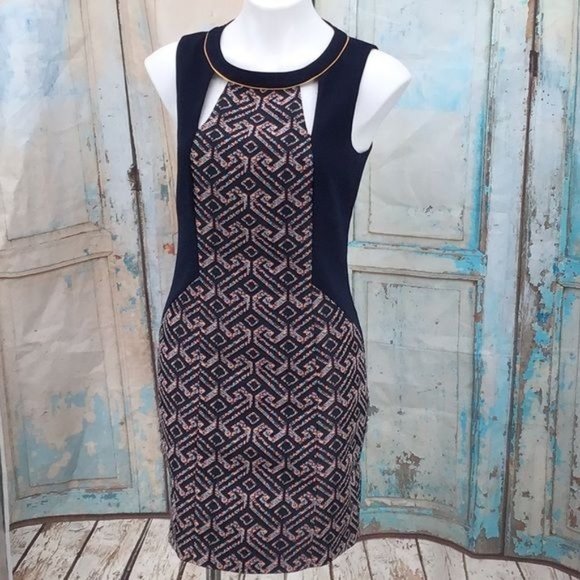 Trina Turk Womans 4 Nicka Jacquard Print Multi Dress Black Multi Color - Picture 1 of 11